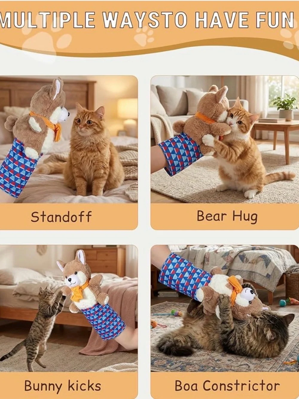 New Cat Wrestling Glove Toy Karate Kitty Puppet with Built-in Catnip Cat Toy
